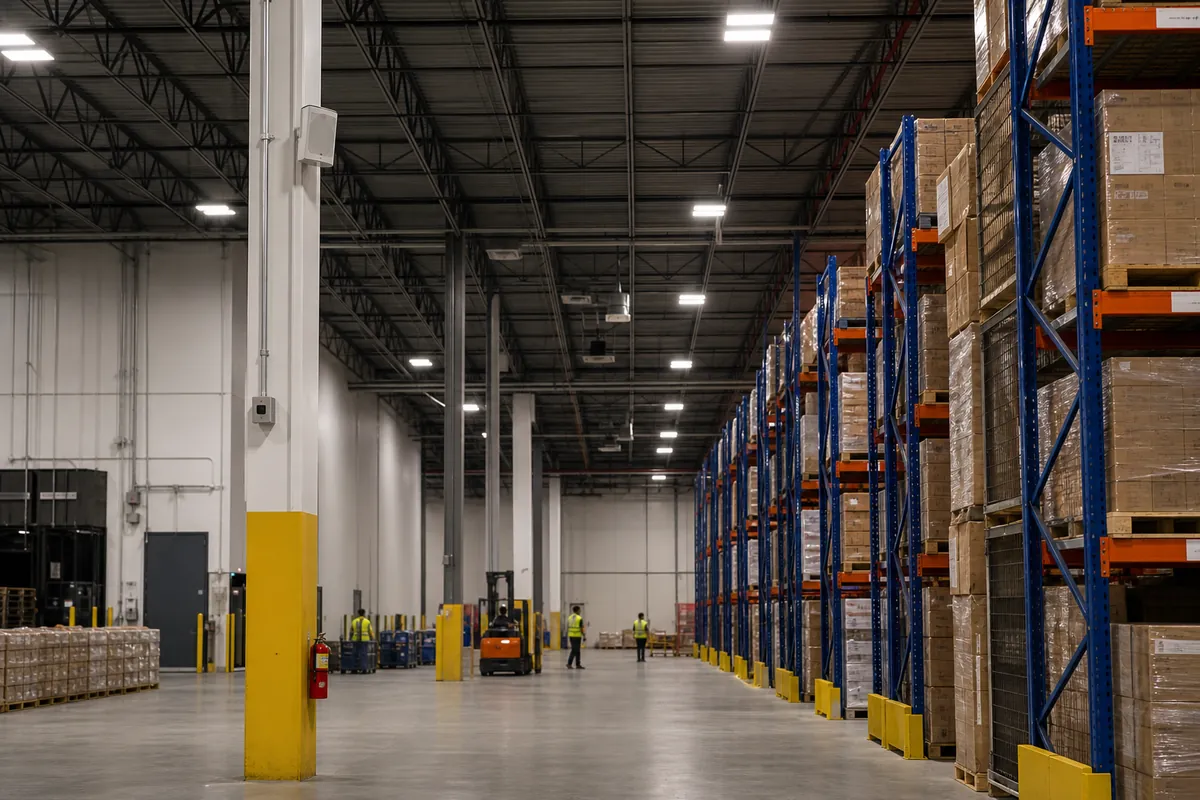 Installed public address system in a distribution warehouse