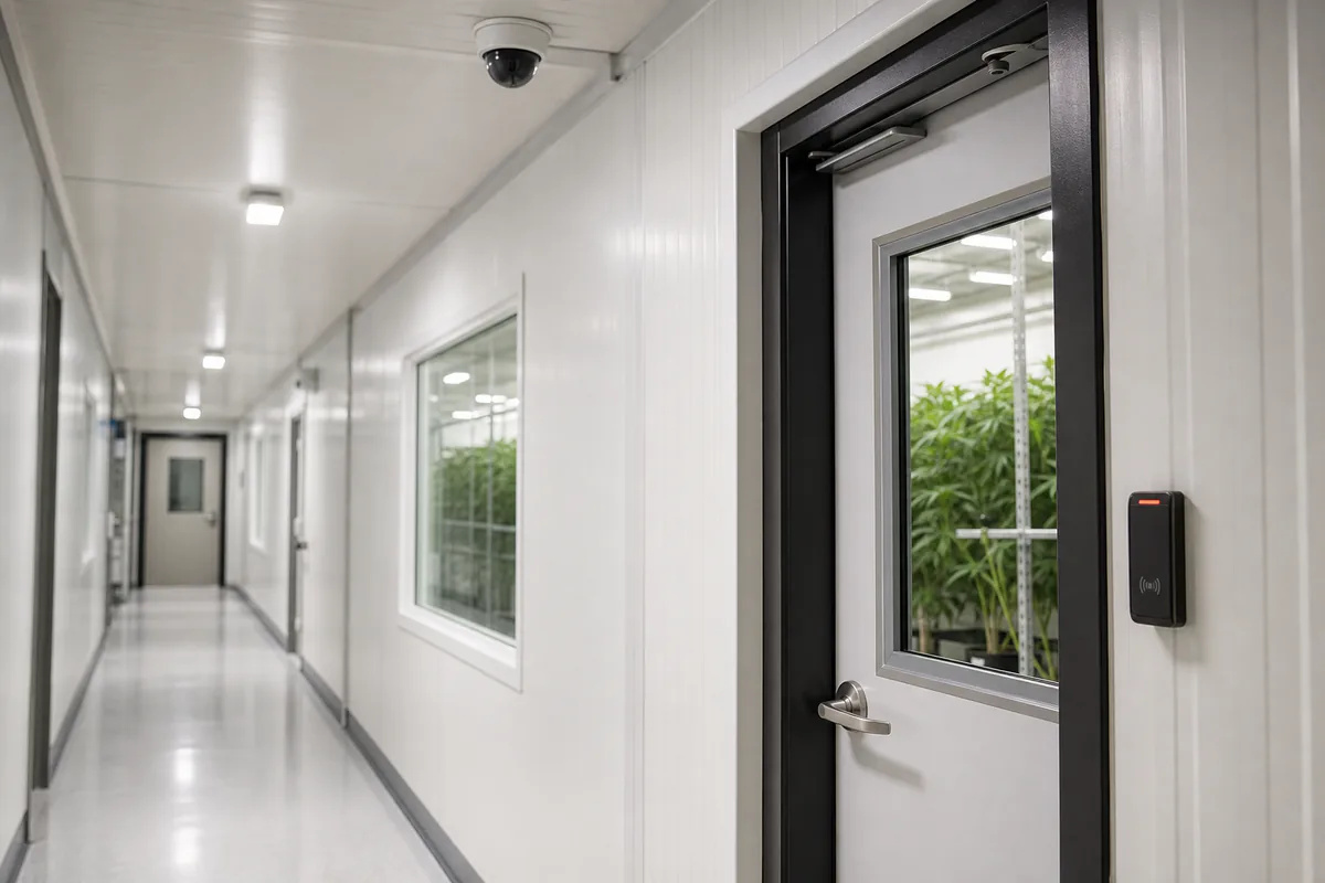 Access-controlled corridor in a licensed cannabis facility